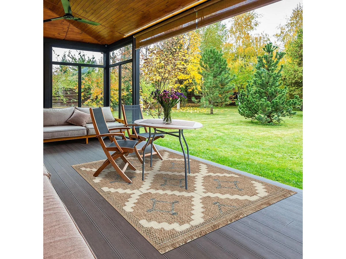 Tapis extérieur 120x170 tissé kilim maron et bleu ZEPHYR 2