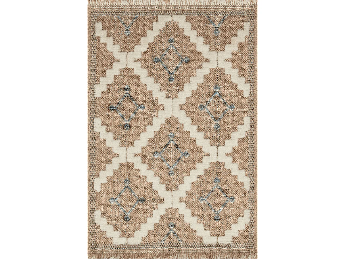 Tapis extérieur 120x170 tissé kilim maron et bleu ZEPHYR 2