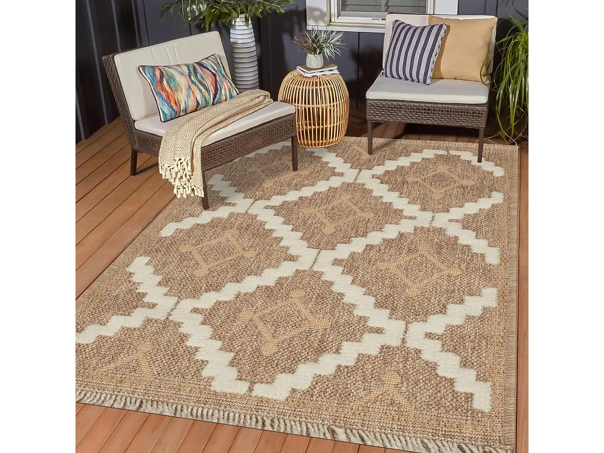 Tapis extérieur 60x180 tissé kilim maron et jaune ZEPHYR 2