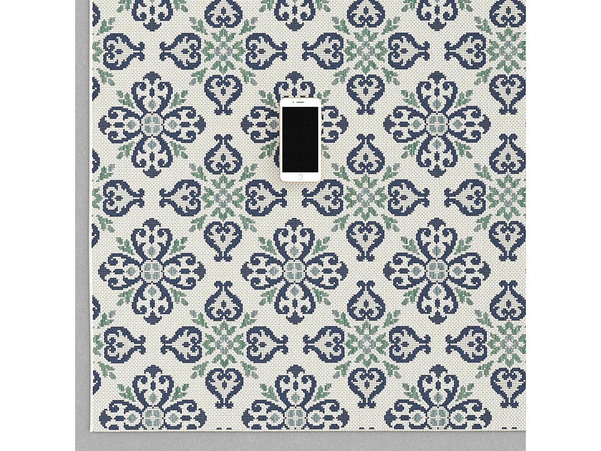 Tapis extérieur 160x230 tissé kilim vert et bleu CASADA 7