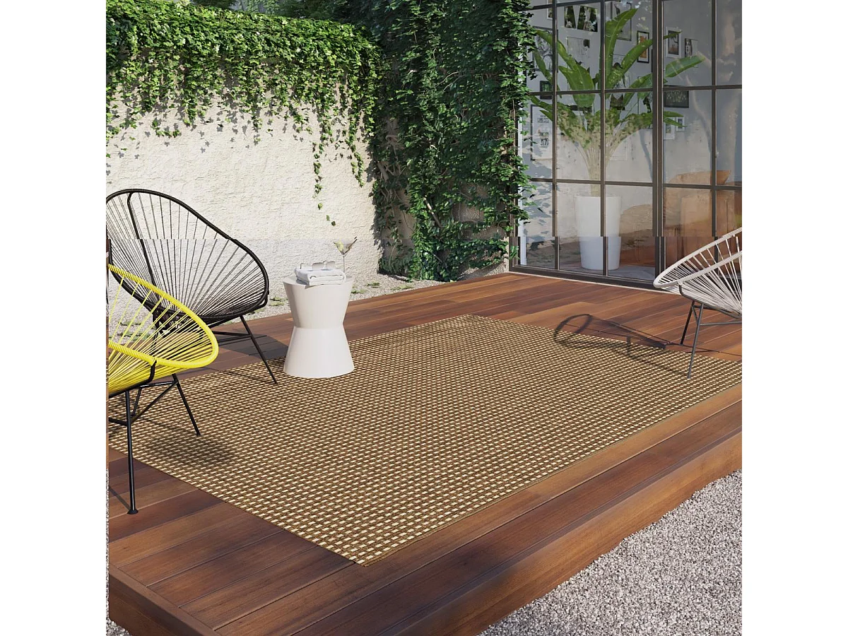 Tapis extérieur 80x200 tissé kilim marron et beige BOTANI 1