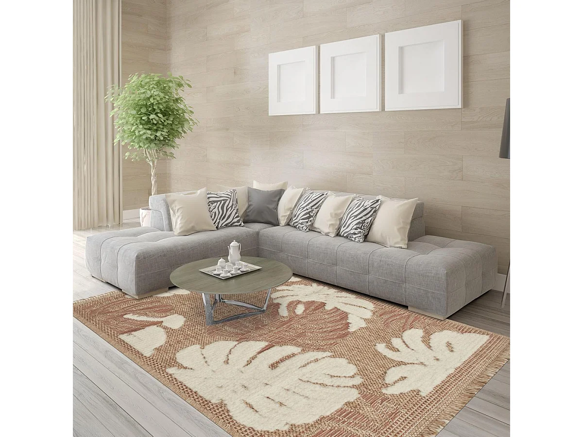 Tapis extérieur 60x90 tissé kilim maron et gris ZEPHYR 1