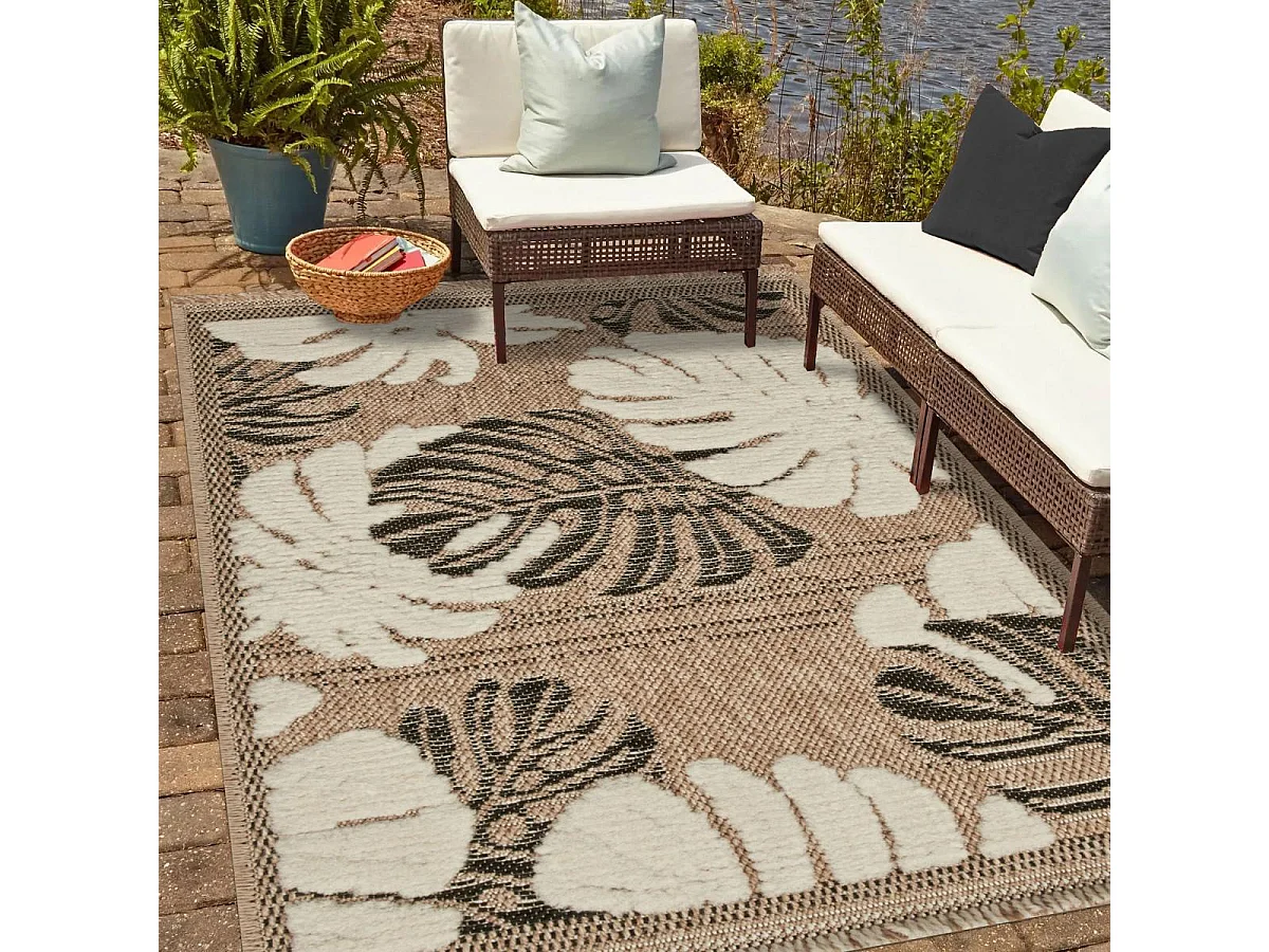 Tapis extérieur 60x90 tissé kilim maron et gris ZEPHYR 1