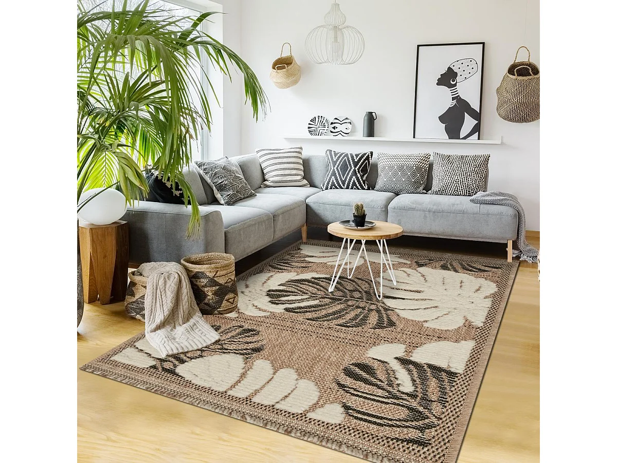Tapis extérieur 60x90 tissé kilim maron et gris ZEPHYR 1