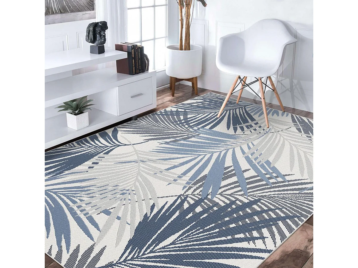 Tapis extérieur 80x150 tissé kilim gris et bleu CASADA 15
