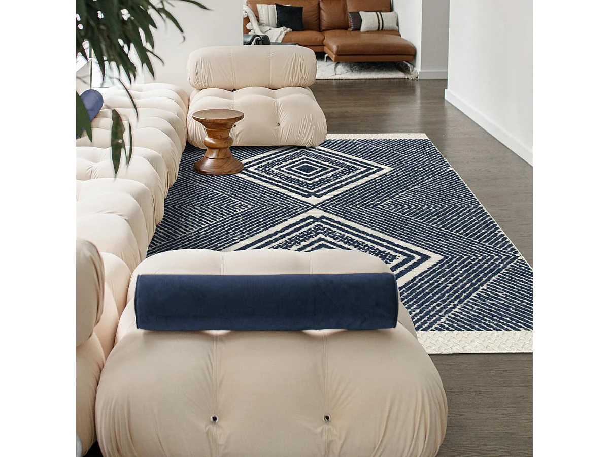 Tapis extérieur 160x230 tissé kilim bleu et crème TUNDRA 3
