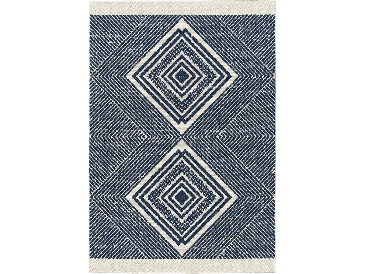 Tapis extérieur 160x230 tissé kilim bleu et crème TUNDRA 3