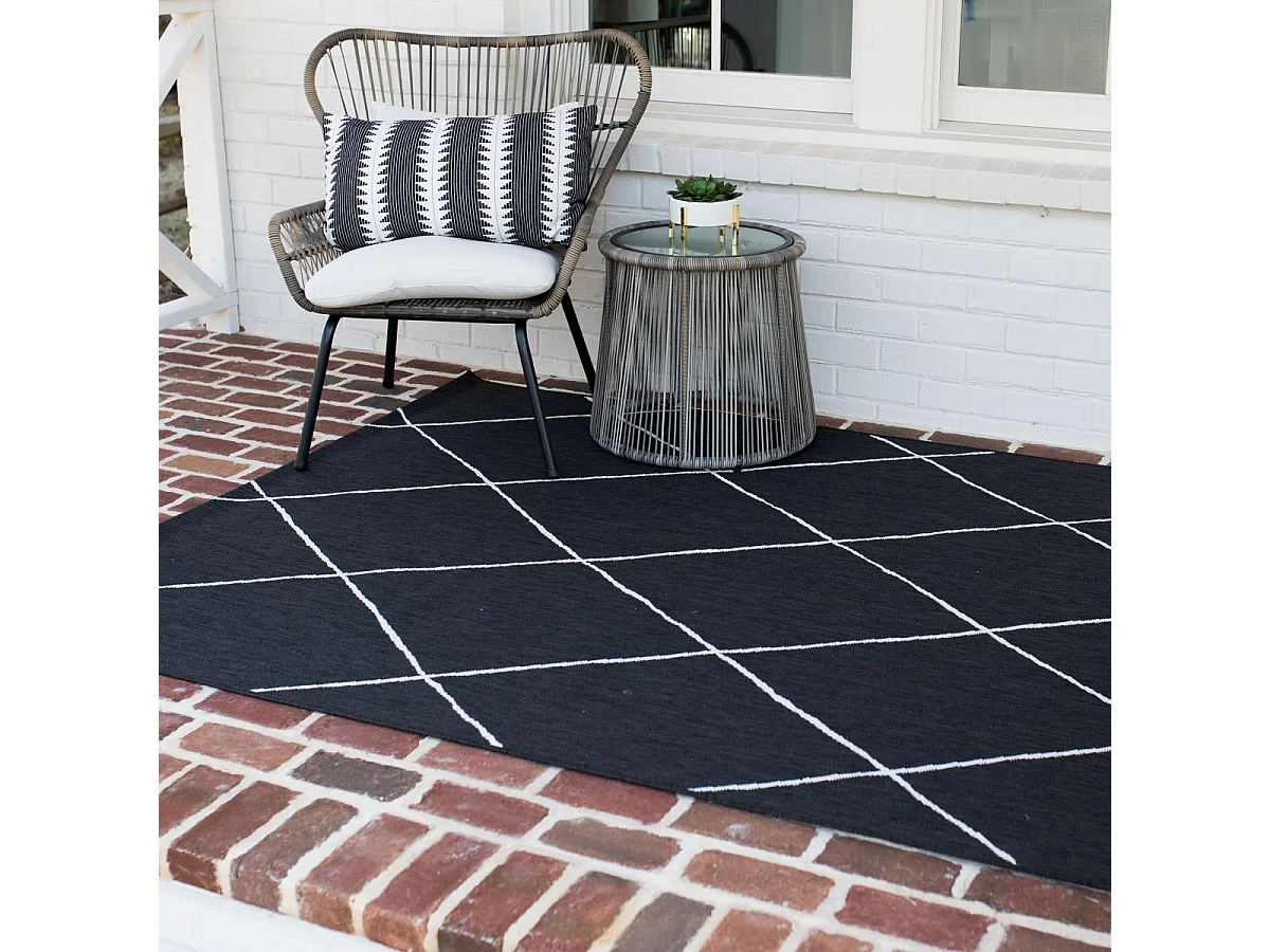 Tapis extérieur 200x290 tissé kilim noir et blanc ENANTA 2