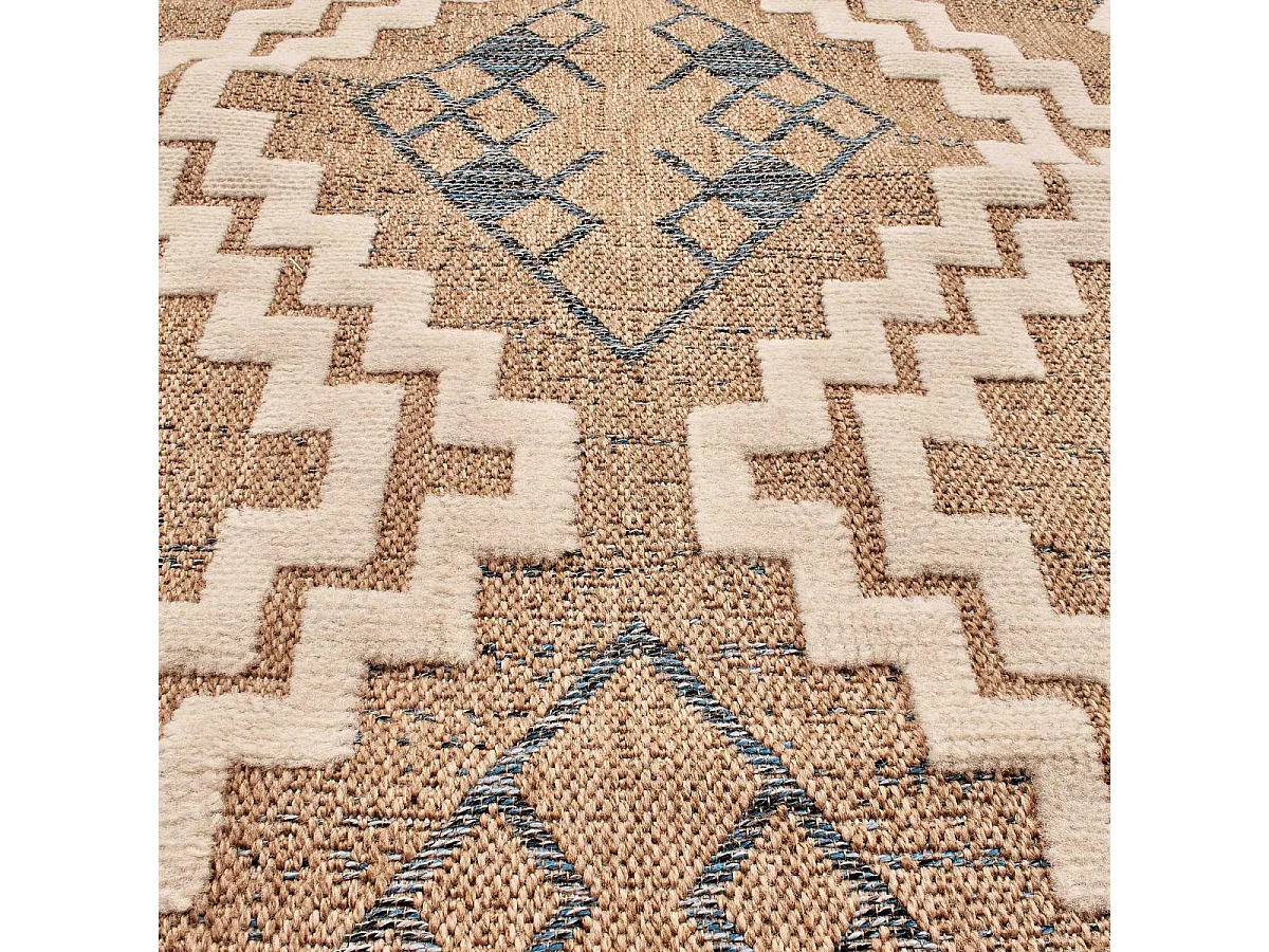 Tapis extérieur 120x170 tissé kilim marron et bleu ZEPHYR