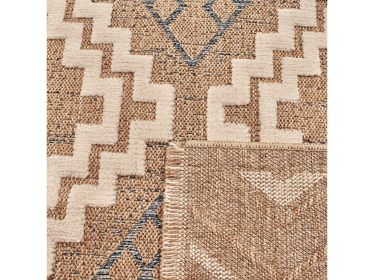 Tapis extérieur 120x170 tissé kilim marron et bleu ZEPHYR