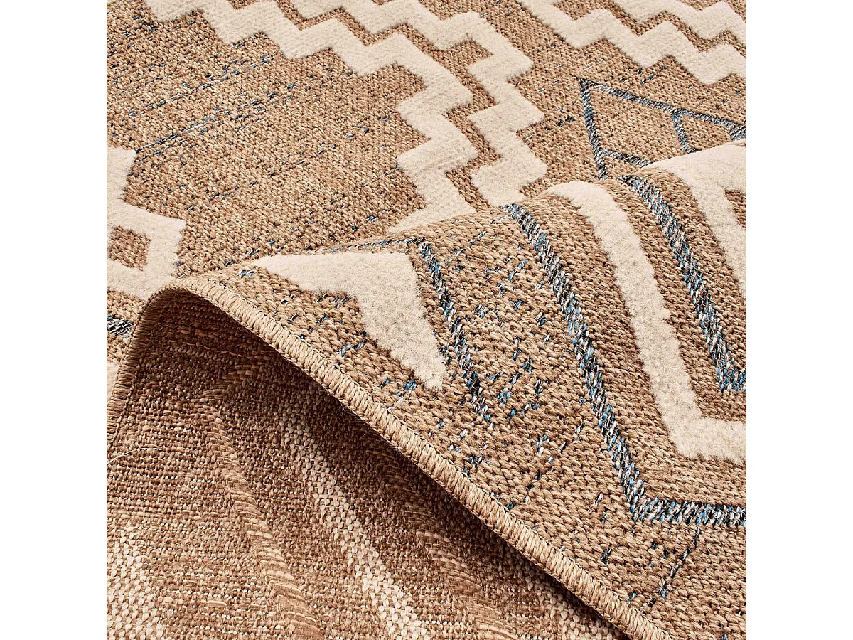 Tapis extérieur 120x170 tissé kilim marron et bleu ZEPHYR