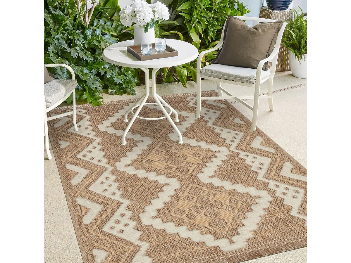Tapis extérieur 60x180 tissé kilim marron et jaune ZEPHYR