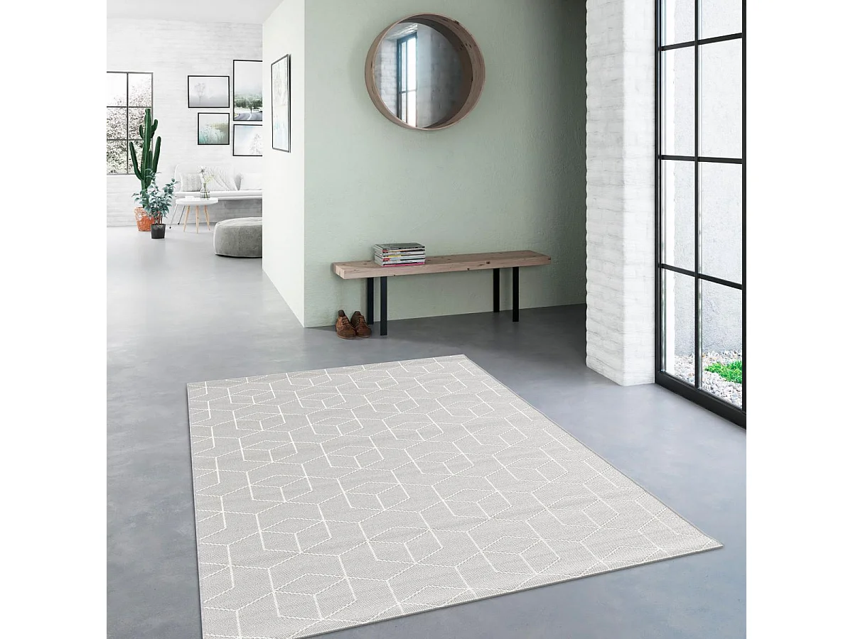 Tapis extérieur 80x150 tissé kilim gris et crème STALOW 9