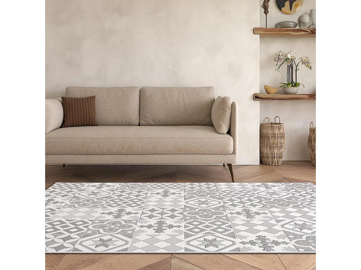 Tapis extérieur 120x170 tissé kilim crème IRISA 3