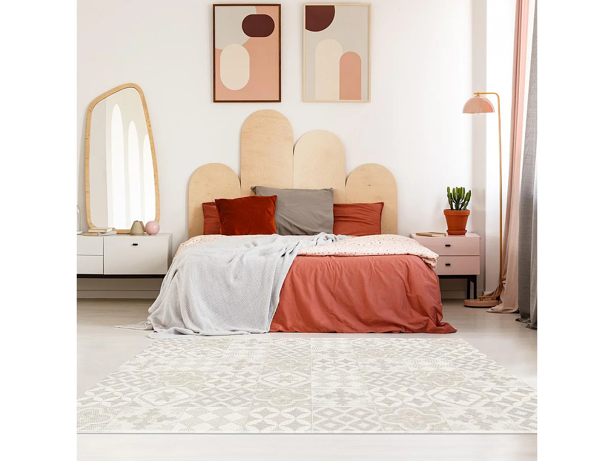 Tapis extérieur 120x170 tissé kilim crème IRISA 3