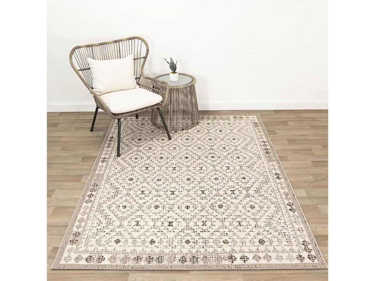 Tapis extérieur 160x230 tissé kilim marron et crème CASADA 5