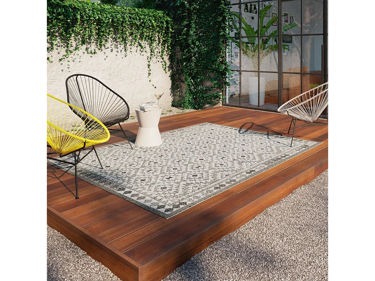 Tapis extérieur 160x230 tissé kilim marron et crème CASADA 5