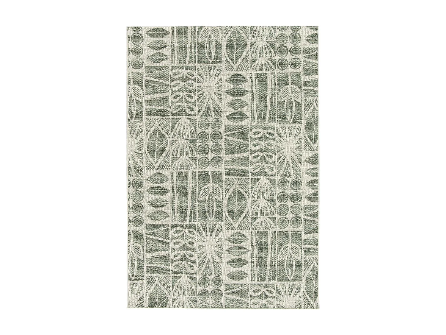 Tapis extérieur 120x170 tissé kilim vert et crème CASADA 1