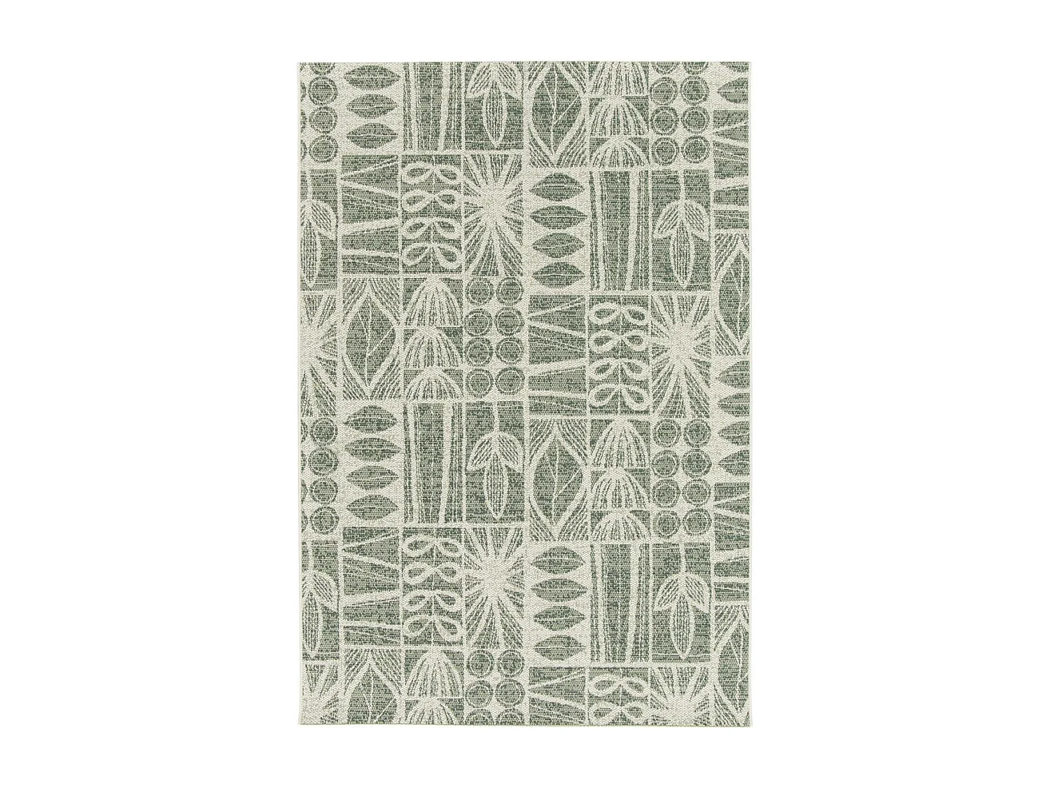 Tapis extérieur 120x170 tissé kilim vert et crème CASADA 1