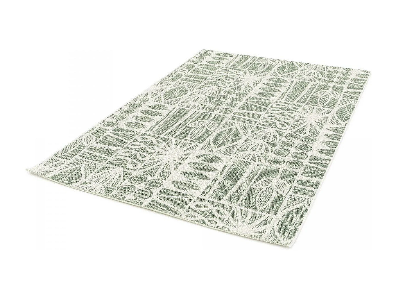Tapis extérieur 120x170 tissé kilim vert et crème CASADA 1