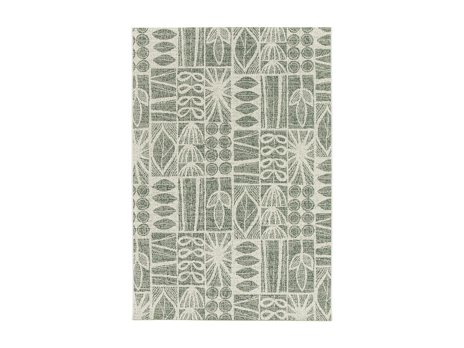 Tapis extérieur 120x170 tissé kilim vert et crème CASADA 1