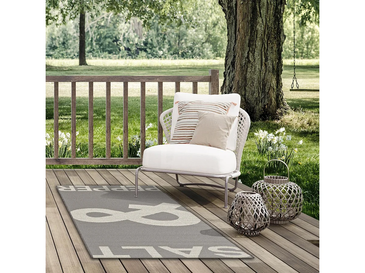 Tapis extérieur 80x200 tissé kilim gris et blanc STALOW 3