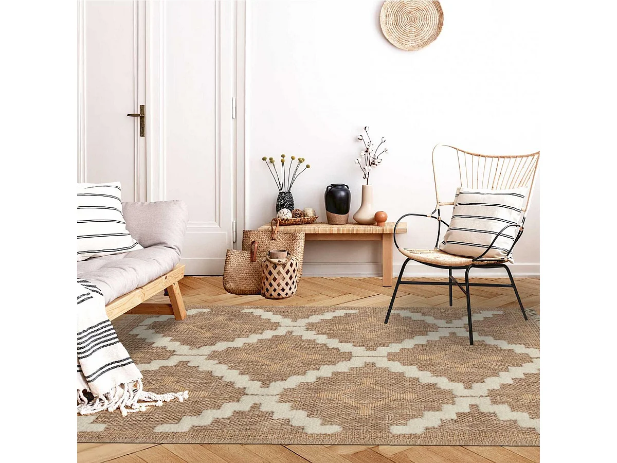 Tapis extérieur 60x90 tissé kilim maron et jaune ZEPHYR 2