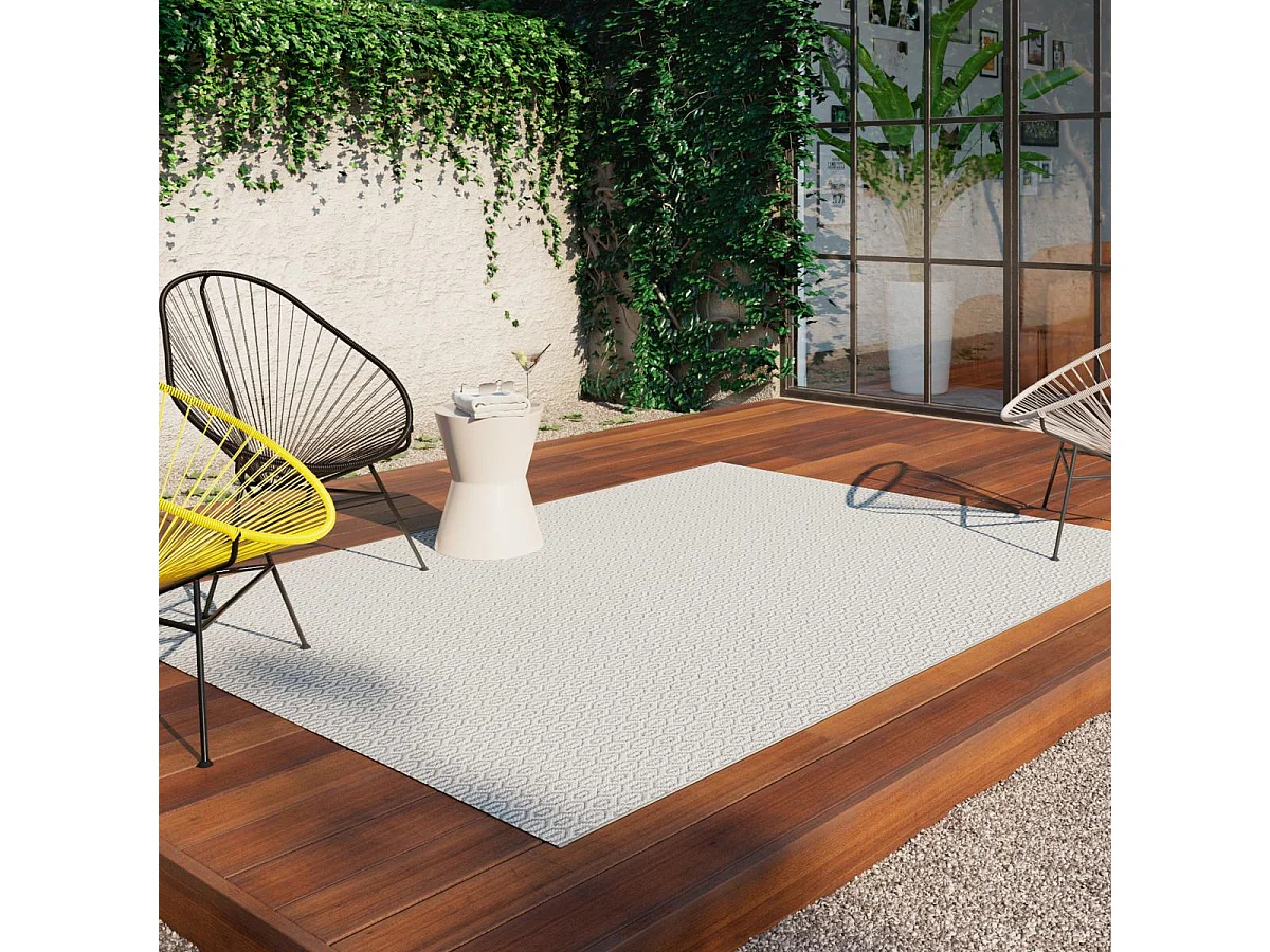 Tapis extérieur 200x290 tissé kilim gris et blanc STALOW 4