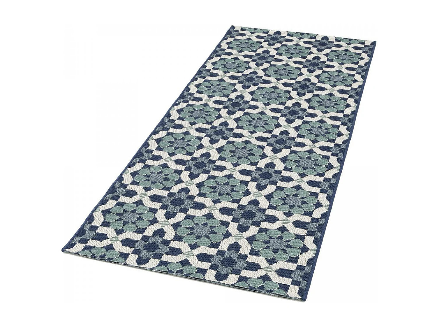 Tapis extérieur 80x200 tissé kilim vert et bleu CASADA 14