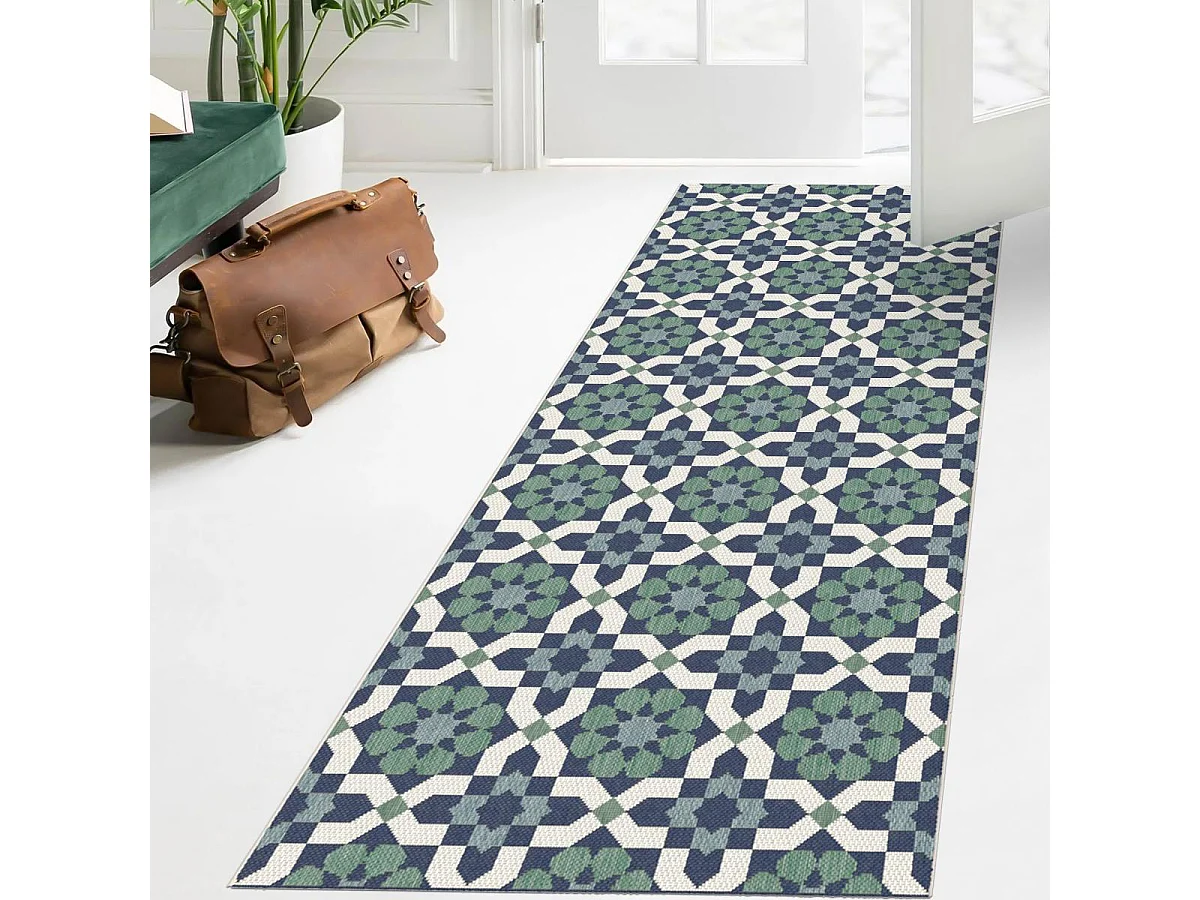 Tapis extérieur 80x200 tissé kilim vert et bleu CASADA 14