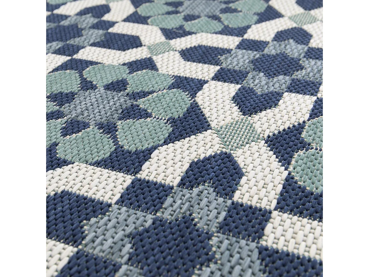 Tapis extérieur 80x200 tissé kilim vert et bleu CASADA 14