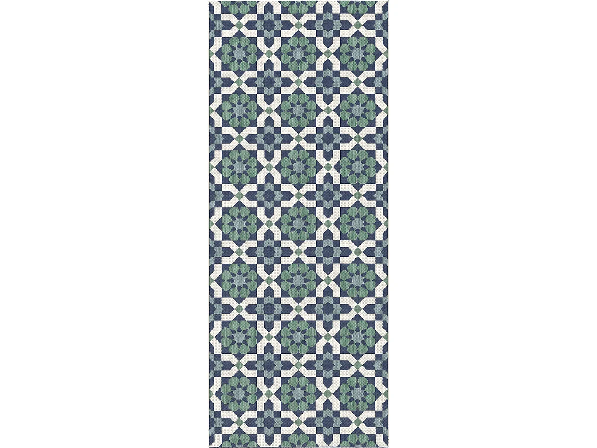 Tapis extérieur 80x200 tissé kilim vert et bleu CASADA 14