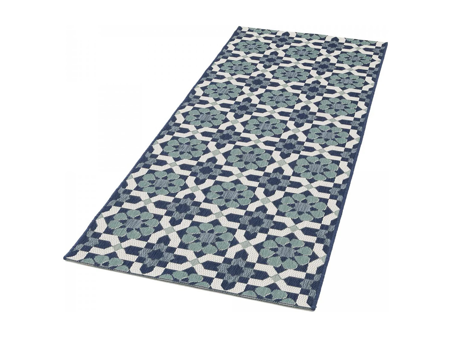 Tapis extérieur 80x200 tissé kilim vert et bleu CASADA 14