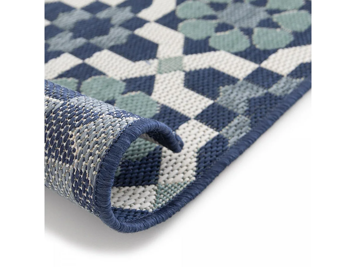 Tapis extérieur 80x200 tissé kilim vert et bleu CASADA 14