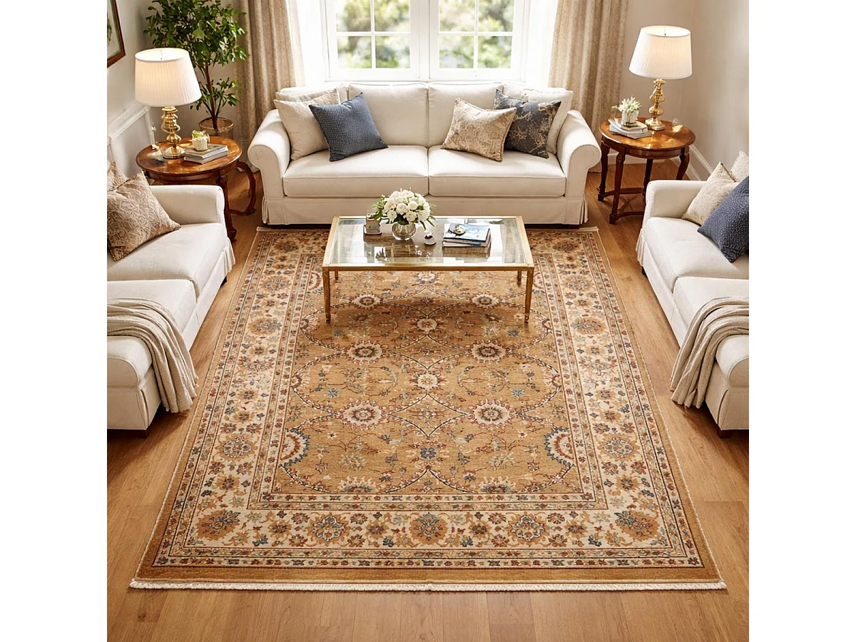 Tapis orient 120x180 rectangle beige et ivoire tissé motif traditionnel CHOBAY D