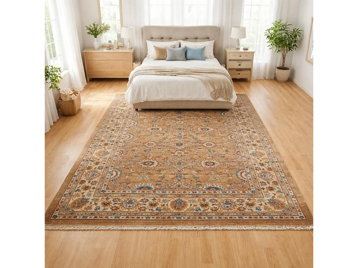 Tapis orient 120x180 rectangle beige et ivoire tissé motif traditionnel CHOBAY D