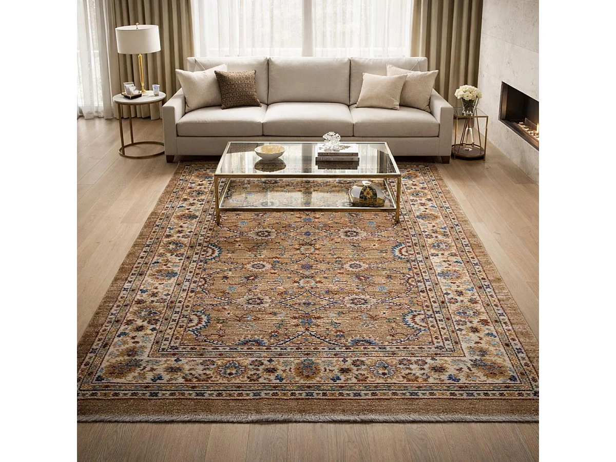 Tapis orient 120x180 rectangle beige et ivoire tissé motif traditionnel CHOBAY D