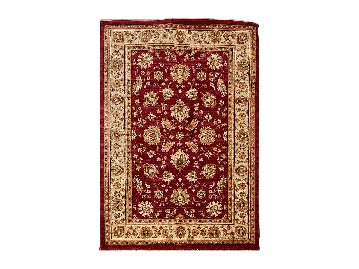 Tapis orient 120x180 rectangle rouge et ivoire tissé motif traditionnel CHOBAY A