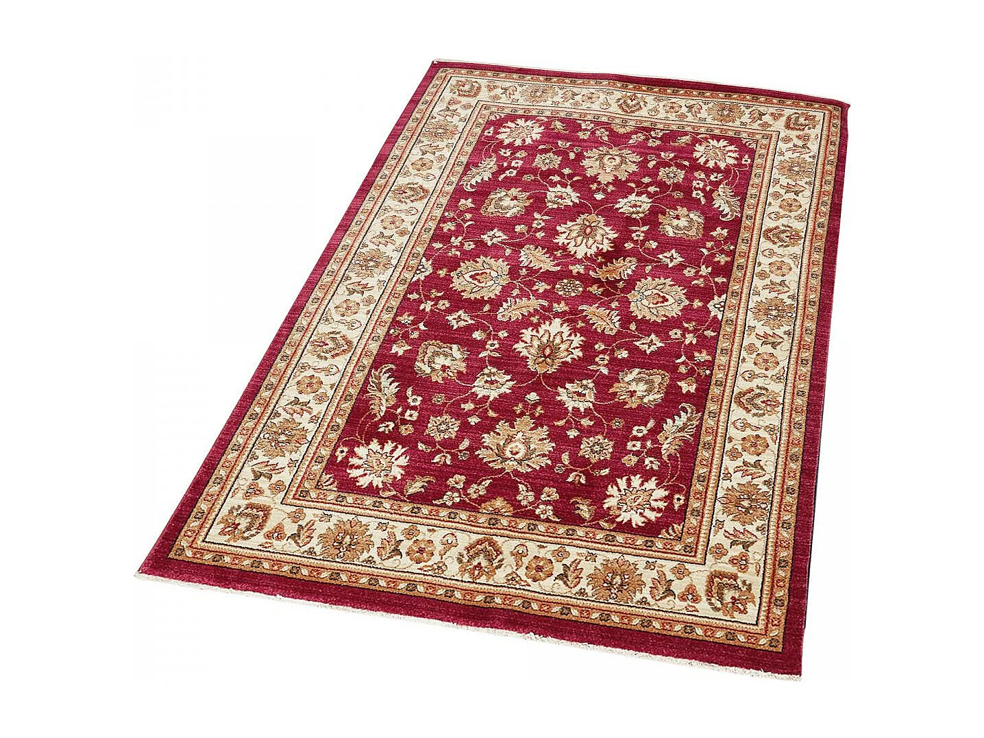 Tapis orient 120x180 rectangle rouge et ivoire tissé motif traditionnel CHOBAY A
