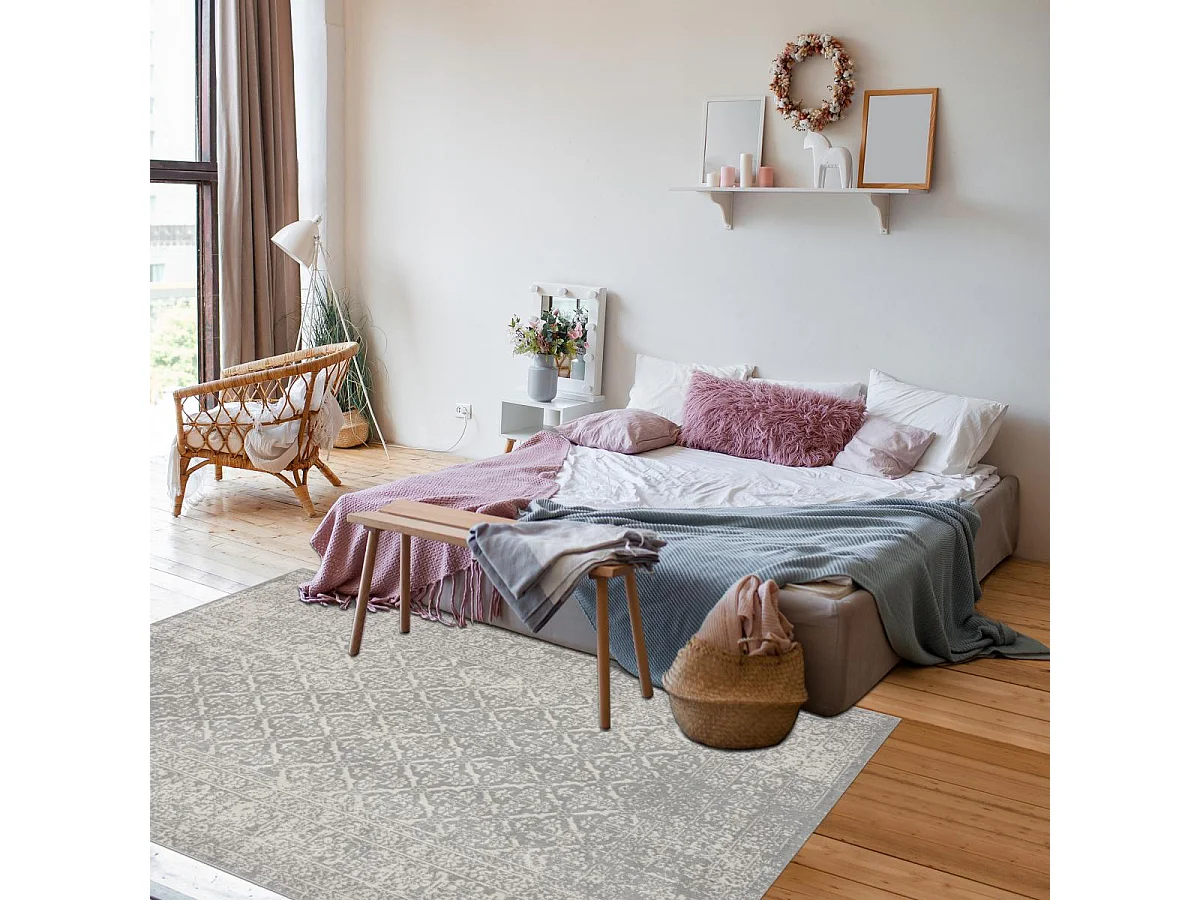 tapis couloir 80x200 tissé gris rectangle motif ethnique LUMIN 4