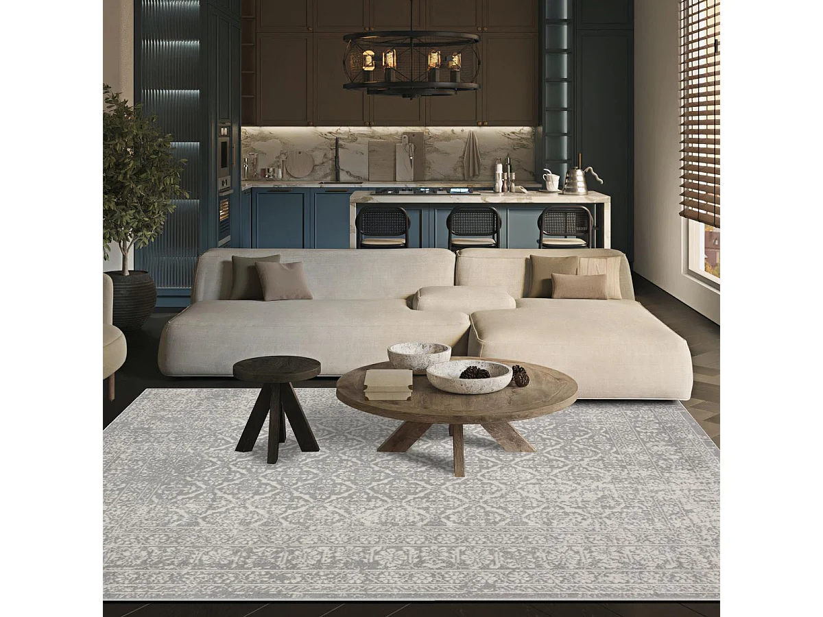 tapis couloir 80x200 tissé gris rectangle motif ethnique LUMIN 4