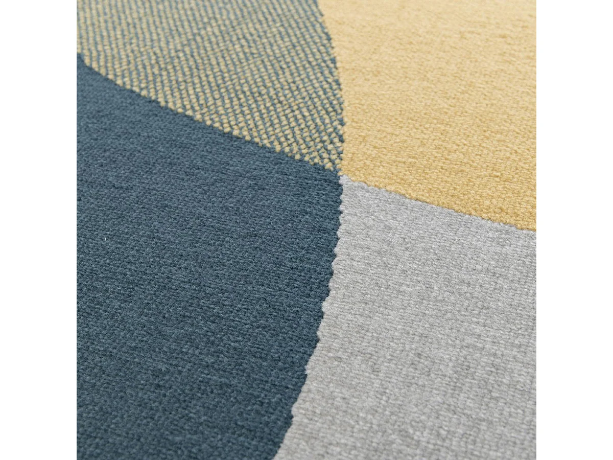 tapis chambre 80x150 tissé bleu et jaune rectangle motif abstrait FLARINE 4