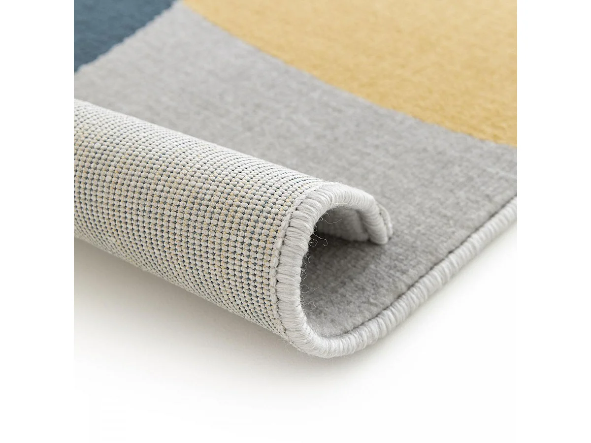 tapis chambre 80x150 tissé bleu et jaune rectangle motif abstrait FLARINE 4