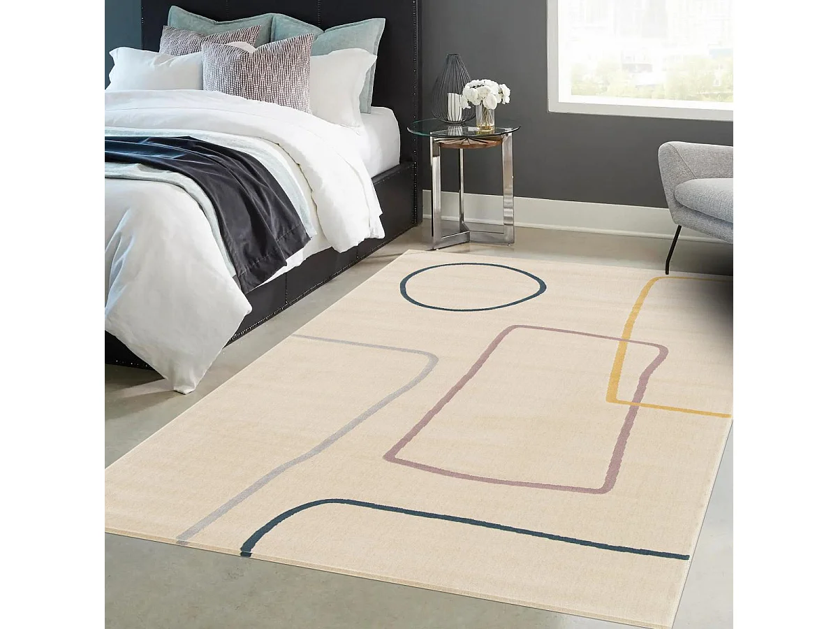tapis chambre 80x150 tissé beige et jaune rectangle motif abstrait FLARINE 5