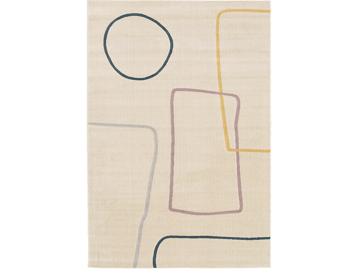 tapis chambre 80x150 tissé beige et jaune rectangle motif abstrait FLARINE 5