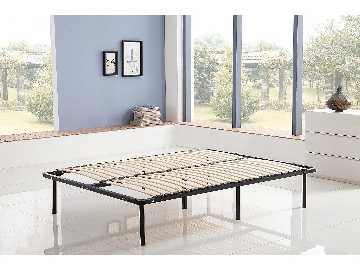 Sommier à lattes 160x190 cm sur pieds pour lit 2 places