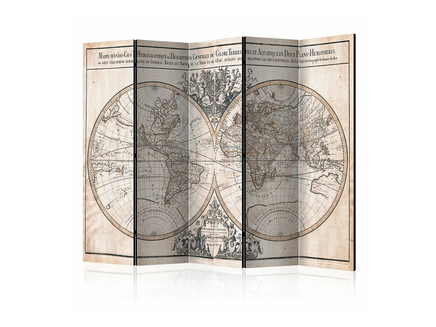 Paravent Mappe-Monde Géo-Hydrographique Design Vintage