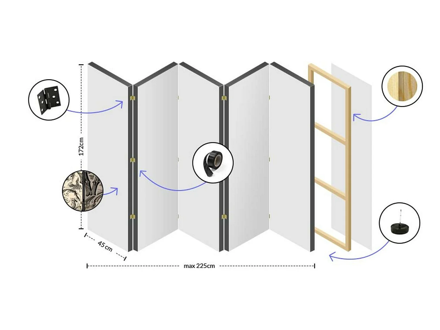 Paravent collection de carreaux II 5 volets - 225 x 172 cm