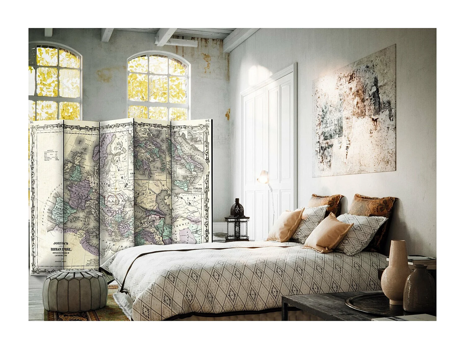 Paravent Johnson's Empire Romain Déco 5 Panneaux Vintage