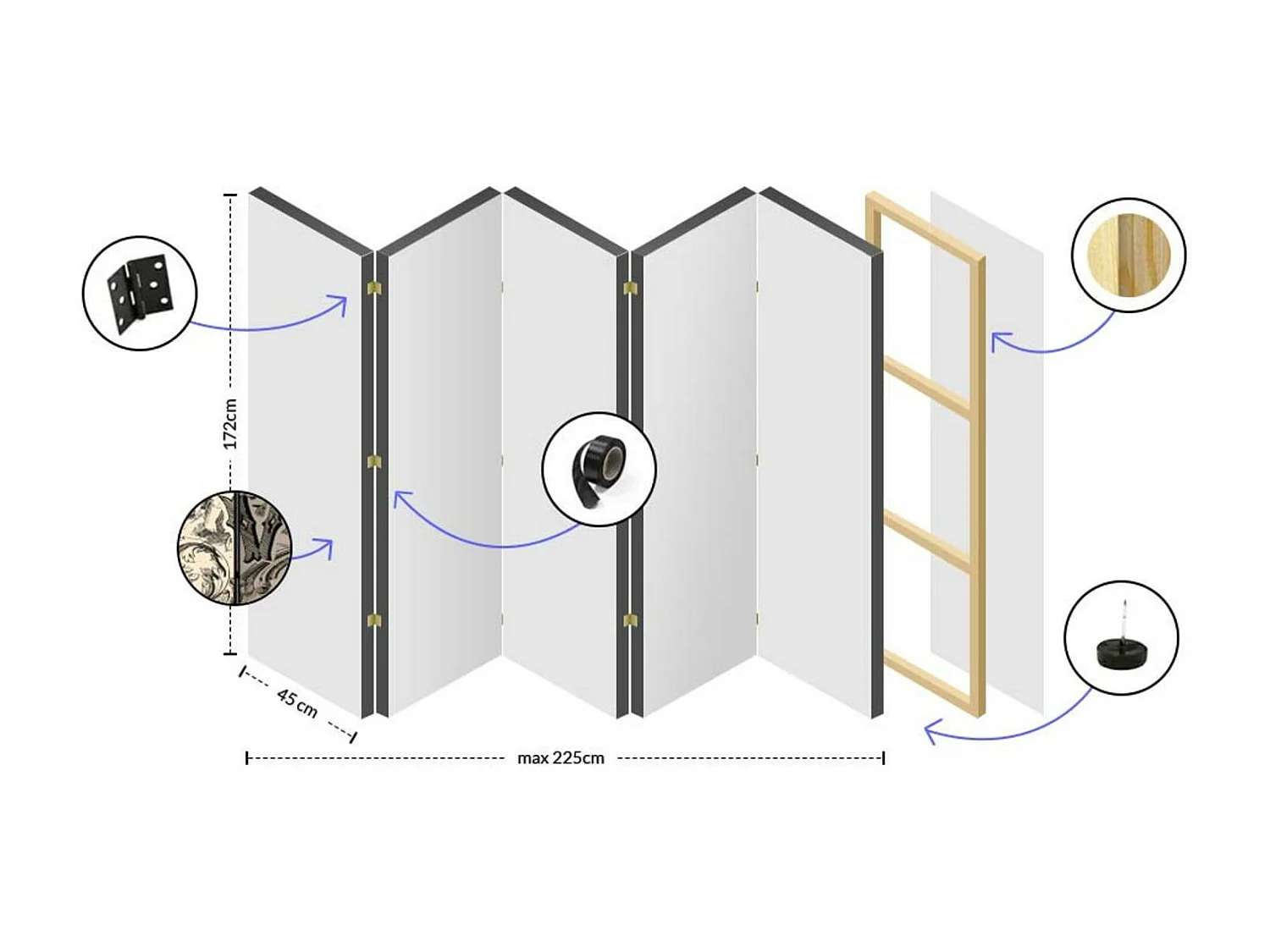 Paravent Johnson's Empire Romain Déco 5 Panneaux Vintage
